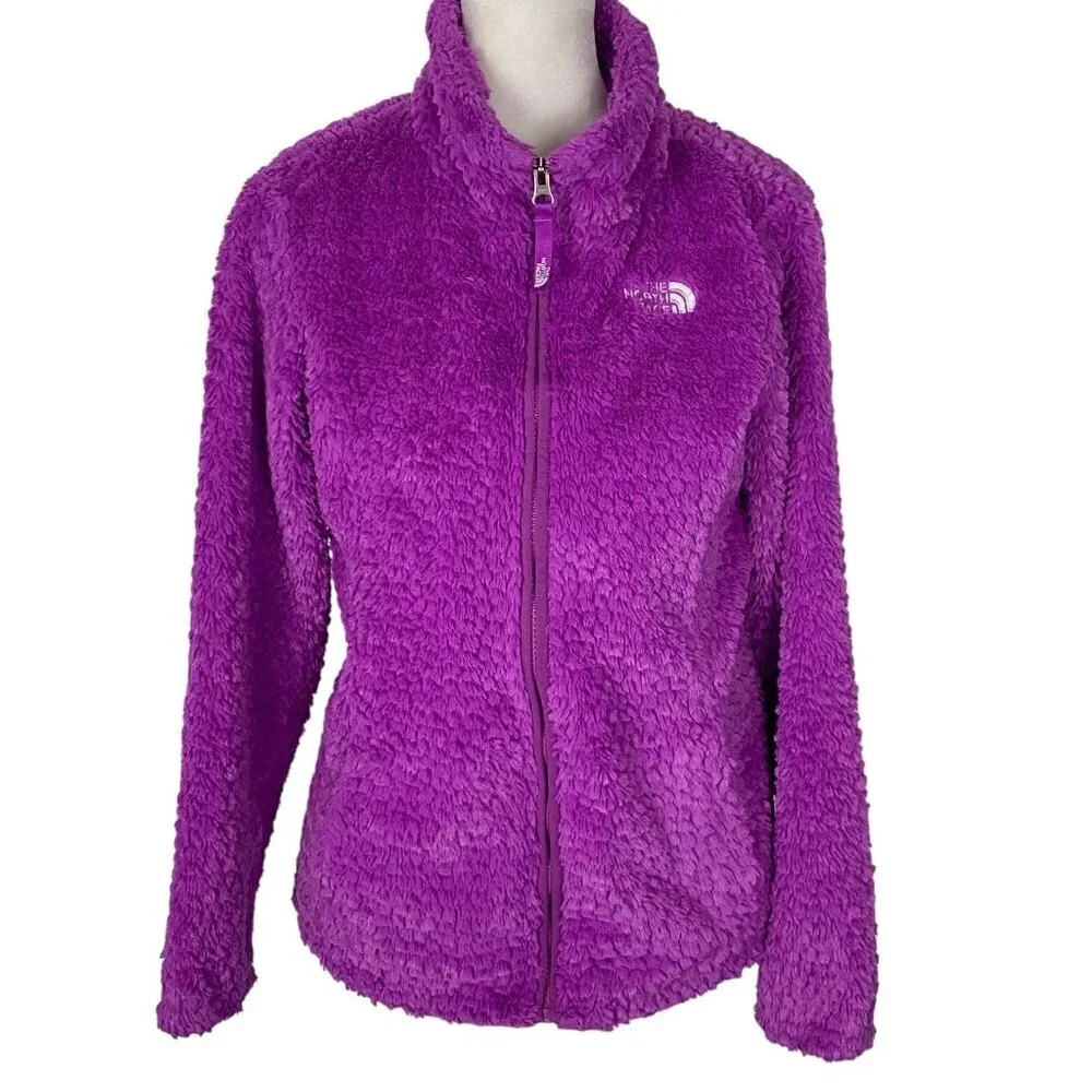 THE‎ NORTH FACE Girls Fuzzy Fleece Jacket Sz L Purple Full Zip Winter hg14